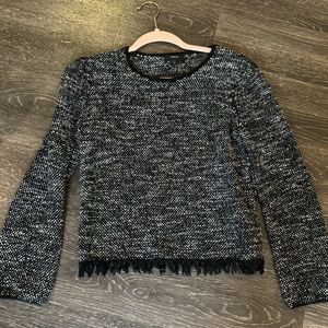Theory black sweater with fringe on bottom - size Small
